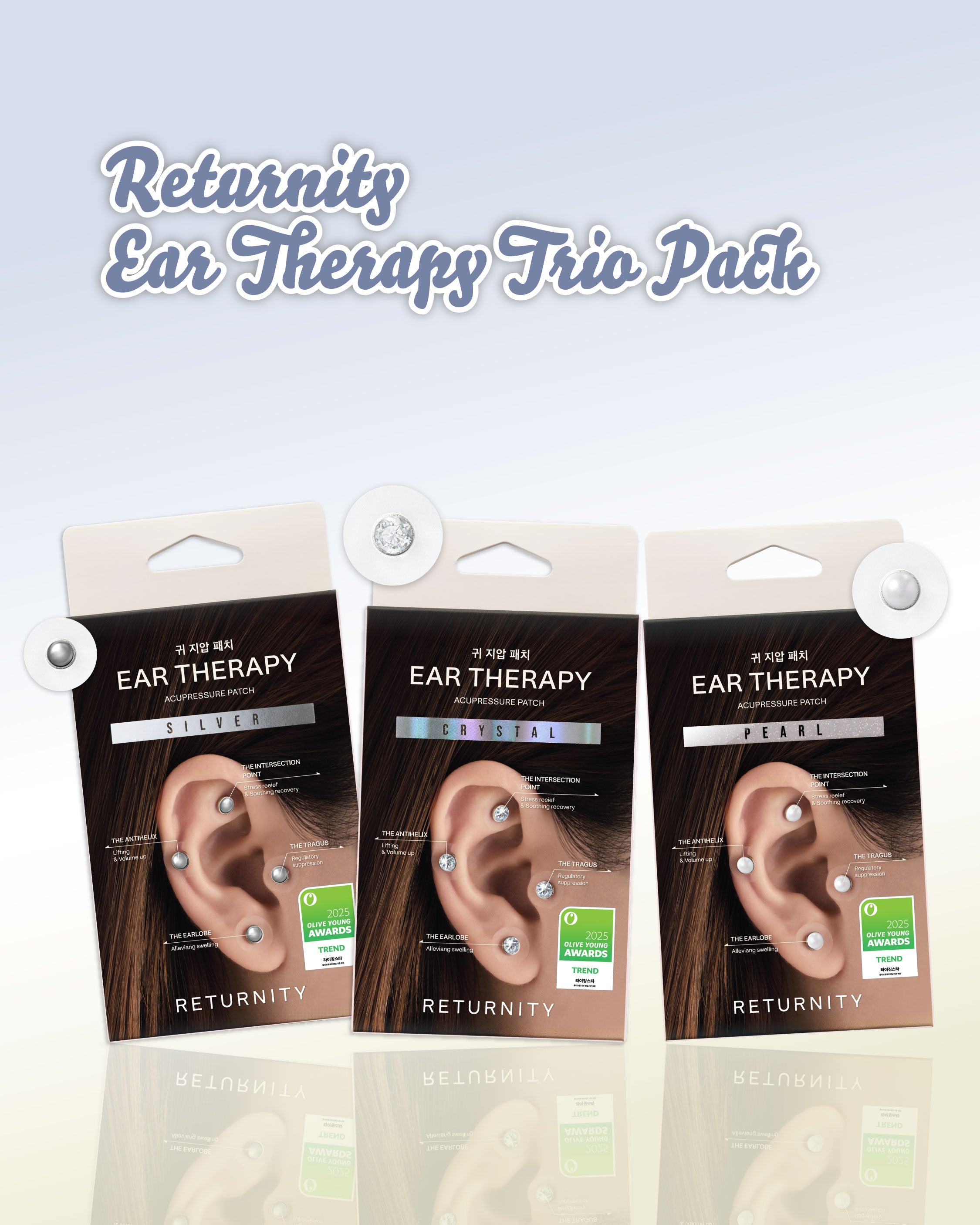 Returnity Ear Therapy Acupressure Patch Trio Pack (Silver + Crystal + Pearl)