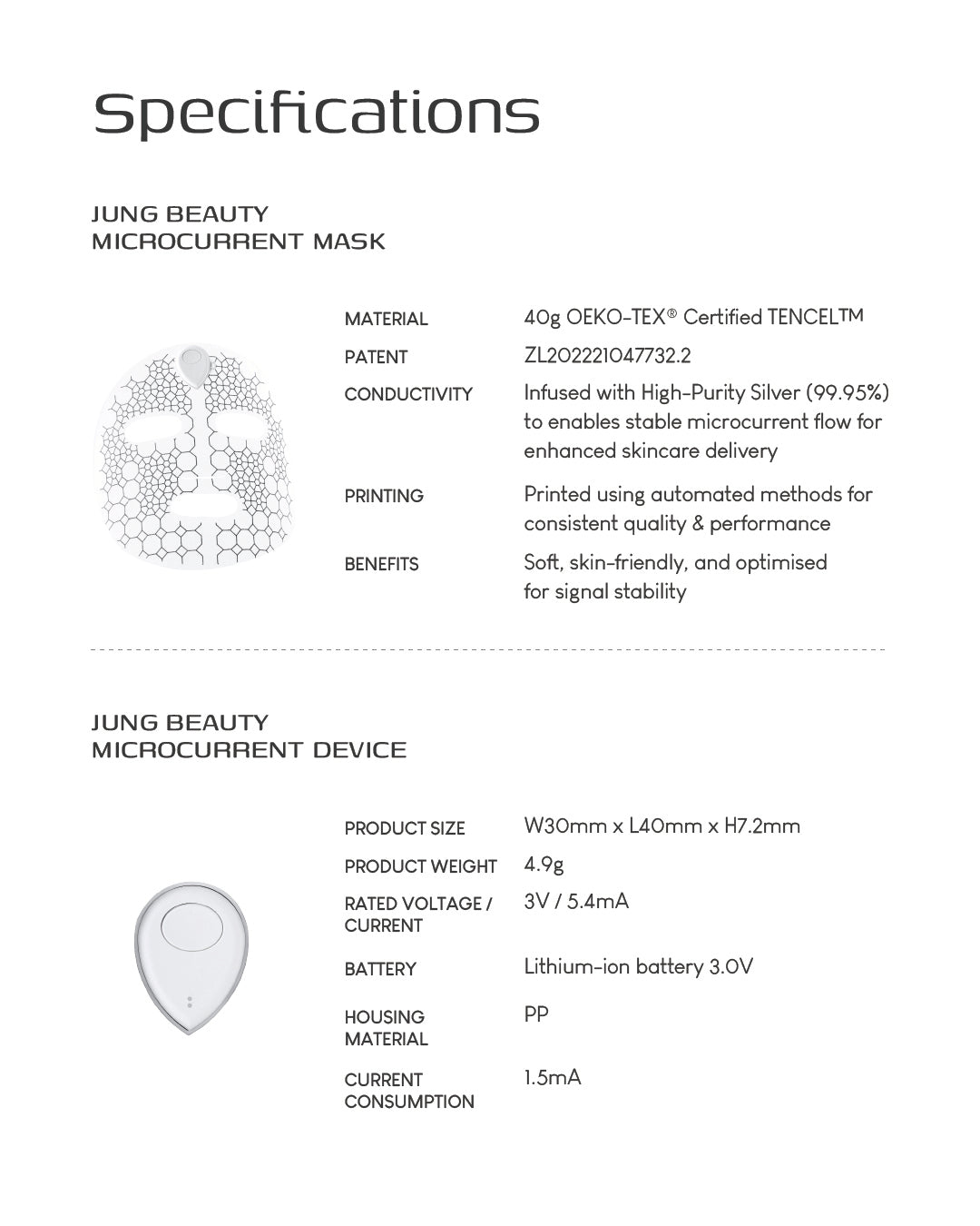 Jung Beauty Brightening Microcurrent Mask (5 Sheets) & Device